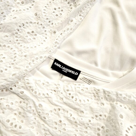 KARL LAGERFELD PARIS, White eyelet sleeve top - Picture 11 of 11